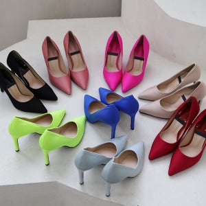비비드컬러 고급스런 실크공단 발도편해 레그넌 새틴 스틸레토 하이힐