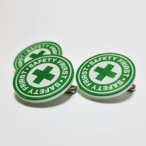 세이프티퍼스트 안전제일 옷핀 아크릴 산업안전 명찰 뱃지 원형 VER1 초록색 35mm