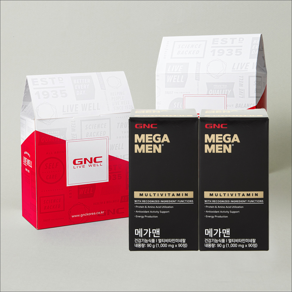 더블기프트백 증정 GNC 메가맨 멀티비타민 미네랄 90정, 2개