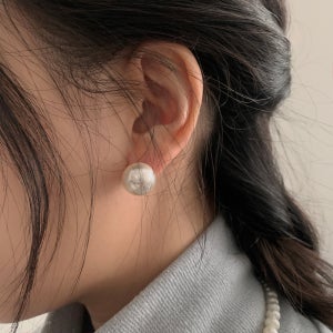 14mm 왕진주 은침 혼주 국산 웨딩 한복 실버 진주 귀걸이