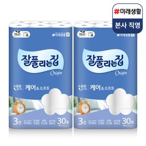 미래생활 잘풀리는집 케어앤소프트 3겹 천연펄프 화장지 27m, 30롤, 2팩