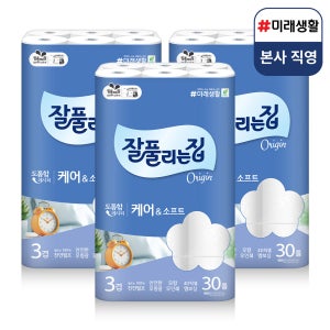 미래생활 잘풀리는집 케어앤소프트 3겹 천연펄프 화장지 27m, 30롤, 3팩