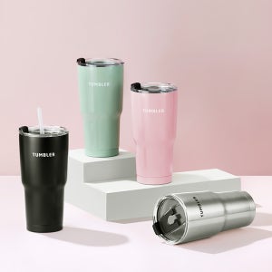 1+1 로이첸 결로없는 이중진공 보온 보냉 컬러 스텐 빨대 텀블러 600ml
