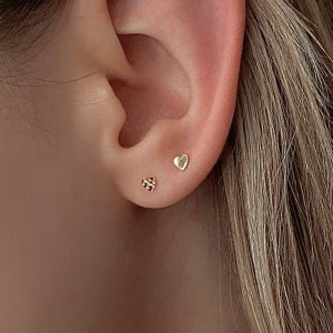 14k 플랫 하트 미니 귀걸이 2종 레이어드 금 귀걸이 귓바퀴 이너컨츠