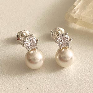 [무배] 실버925 미니 진주 큐빅 스터드 귀걸이