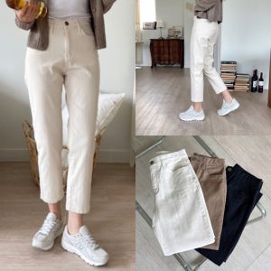 가을 기모 밴딩 세미 일자면팬츠 스판 일자 배기팬츠 여성 키작녀바지 S-L