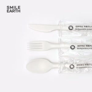 스마일어스 PLA 생분해 CPLA 커트러리 개별 포장 1000개 일회용 스푼 포크 나이프