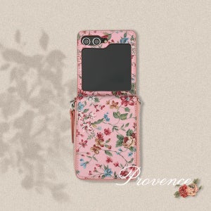 핸드스트랩세트 Z플립4 프로방스 가죽지퍼 카드4칸 지폐수납 힌지보호 일체형 제트플립케이스