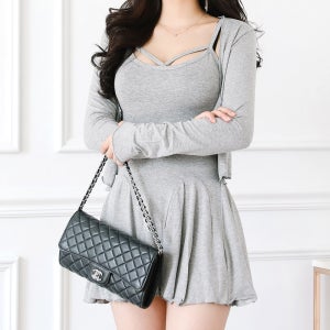 스트랩 볼륨 플레어 나시원피스 가디건세트_OPS2444