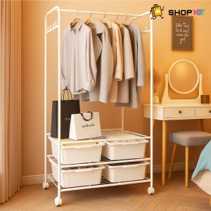 샵100 마망드 행거 선반 2단 철제 옷장 이동식 스탠드 옷걸이 미니 행거