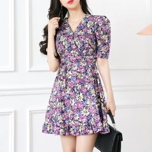 플라워 패턴 꽃무늬 프릴 데이트룩 랩원피스_OPS2464