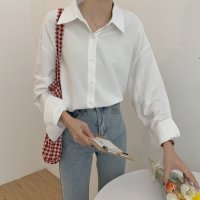 깔끔 무지 무늬 큰 카라 포인트 여성 베이직한 기본 셔츠 shirt