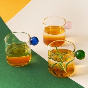 컬러볼 손잡이 미니 유리잔 귀여운 소주잔 샷잔 (약 100ml) 블루,그린,핑크