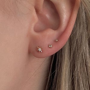 14k 1mm 2mm 원형 큐빅 피어싱 작은 금 귀걸이 레이어드 귓바퀴 피어싱