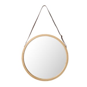 슬림 원목 스트랩 벽 거울 원형 450mm 이동식 탁상거울