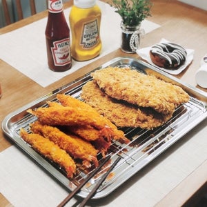 스텐 사각 트레이 철제 쟁반 야채 고기 돈가스 튀김 요리