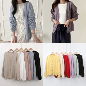 봄 부클 니트가디건 브이넥 베이직 걸치기좋은 여성 니트가디건