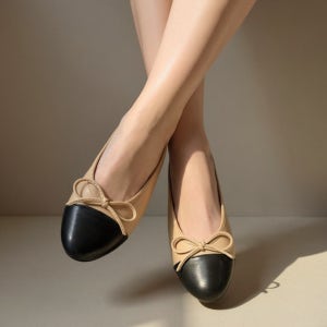 슈슐랭 나린 발레리나 리본 플랫 슈즈 투톤 트위드 데일리