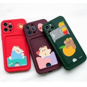 아이폰12프로맥스 귀여운 곰돌이 카드 수납 컬러 젤리 핸드폰 케이스
