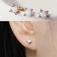 925실버 오팔 큐빅 피어싱 귀걸이 낱개 0.8mm 얇은 침 귓볼 귓바퀴