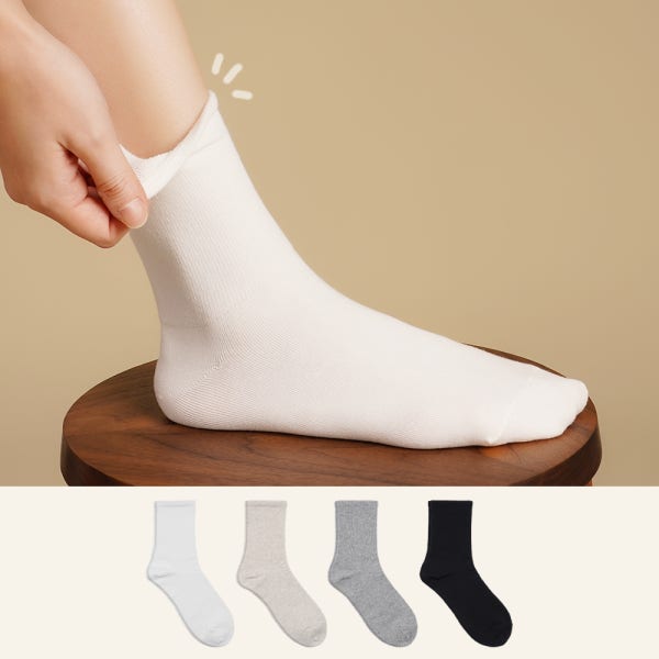 데오프리 밴드 조임 없는 여자 무압박 무지 발이 편한 긴 흰 양말 8켤레