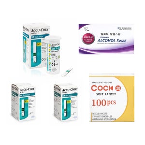로슈 아큐첵 액티브 Active 혈당검사지스트립 혈당측정검사지 세트(시험지150매+호환침100개+알콜솜100매) - 27년 11월