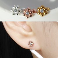 925실버 큐빅 데이지 버블 꽃 피어싱 귀걸이 낱개 0.8mm 얇은 침 귓볼 귓바퀴