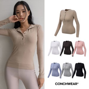 메이크 버튼 골지 슬림탑 (7color) 운동복 상의 요가 필라테스룩