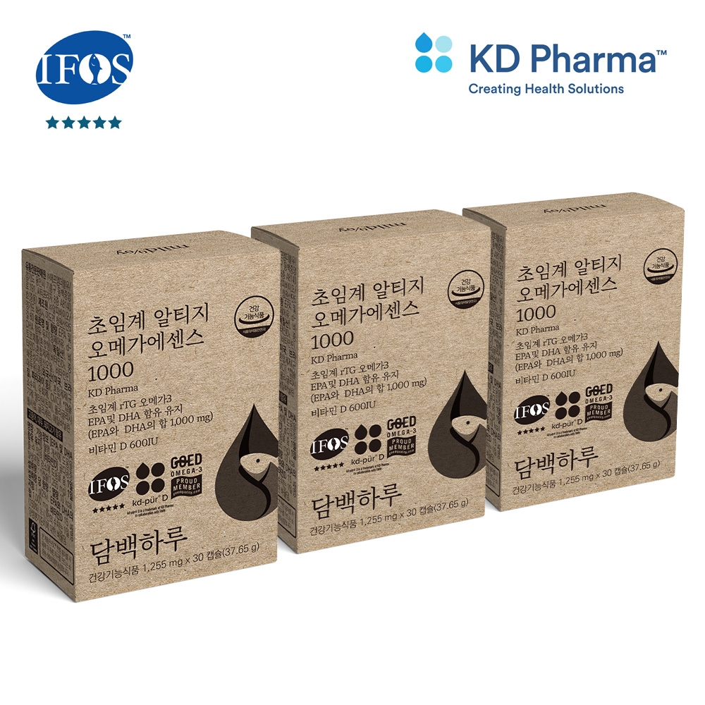 <b>담백하루 초임계 알티지 오메가</b>3 <b>1000</b> 90캡슐 3개월 3박스 비타민D600IU <b>에센스</b>