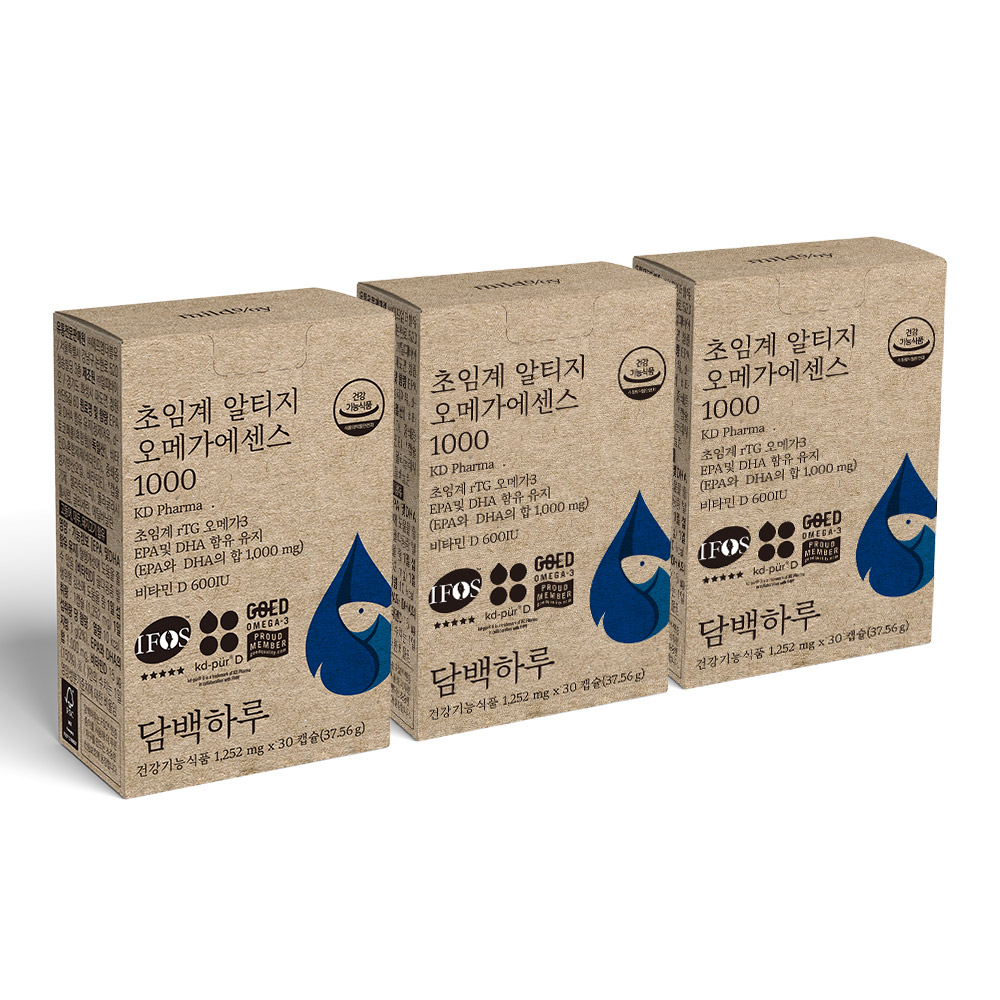 담백하루 <b>초임계 알티지 오메가</b>3 <b>1000</b> 90캡슐 3개월 3박스 비타민D600IU <b>에센스</b>