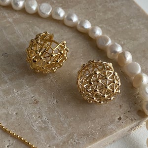 허니콤 원터치 방울 볼 귀걸이 2color 실버 골드