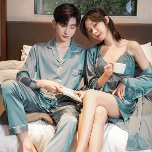 신혼부부 커플잠옷 세트 실크 슬립 원피스 파자마