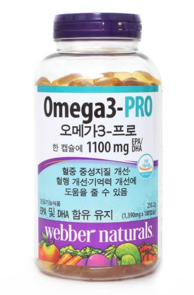 코스트코 <b>웨버</b> 네츄럴 오메가3 프로 1,390mg x 180캡슐 / 눈건조증 기억력 개선