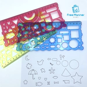 2P 멀티 모형자 템플레이트 도형 별 원형 삼각형 사각형 모양자 4가지색상 랜덤발송