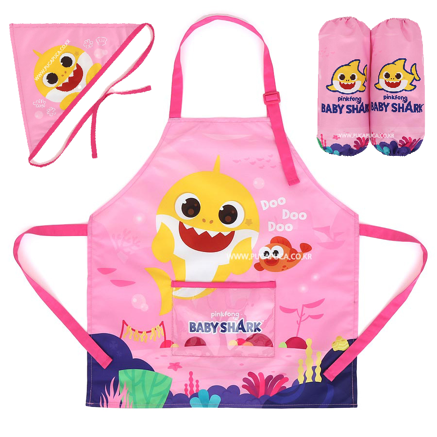 아기상어 코랄 아동 키즈 앞치마 토시 두건 3종세트