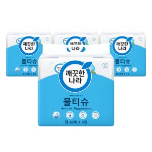 깨끗한나라 페퍼민트 60매x4개입 x 4팩 휴지 캡형 물티슈