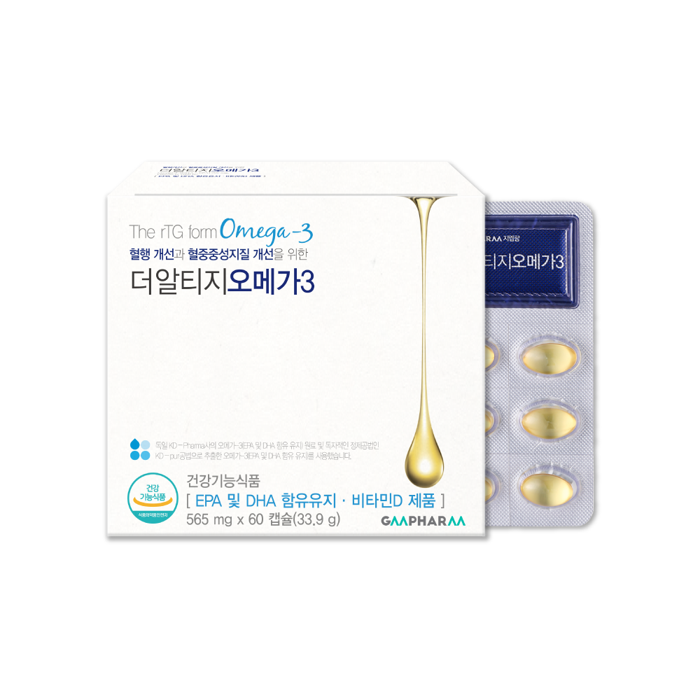 <b>지엠팜</b> 더 알티지 rTG 오메가3 KD파마 초임계 임산부 비타민D 청소년 60캡슐, 1개