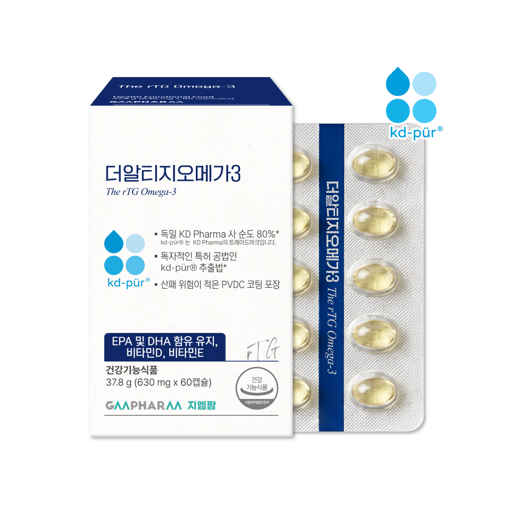 지엠팜 <b>더 알티지</b> <b>rTG 오메가3</b> KD파마 초임계 임산부 비타민D 청소년 60캡슐, 1개