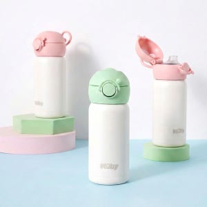 누비 스텐 원터치 물병 300ml 텀블러 아기빨대컵 어린이집 유치원 준비물