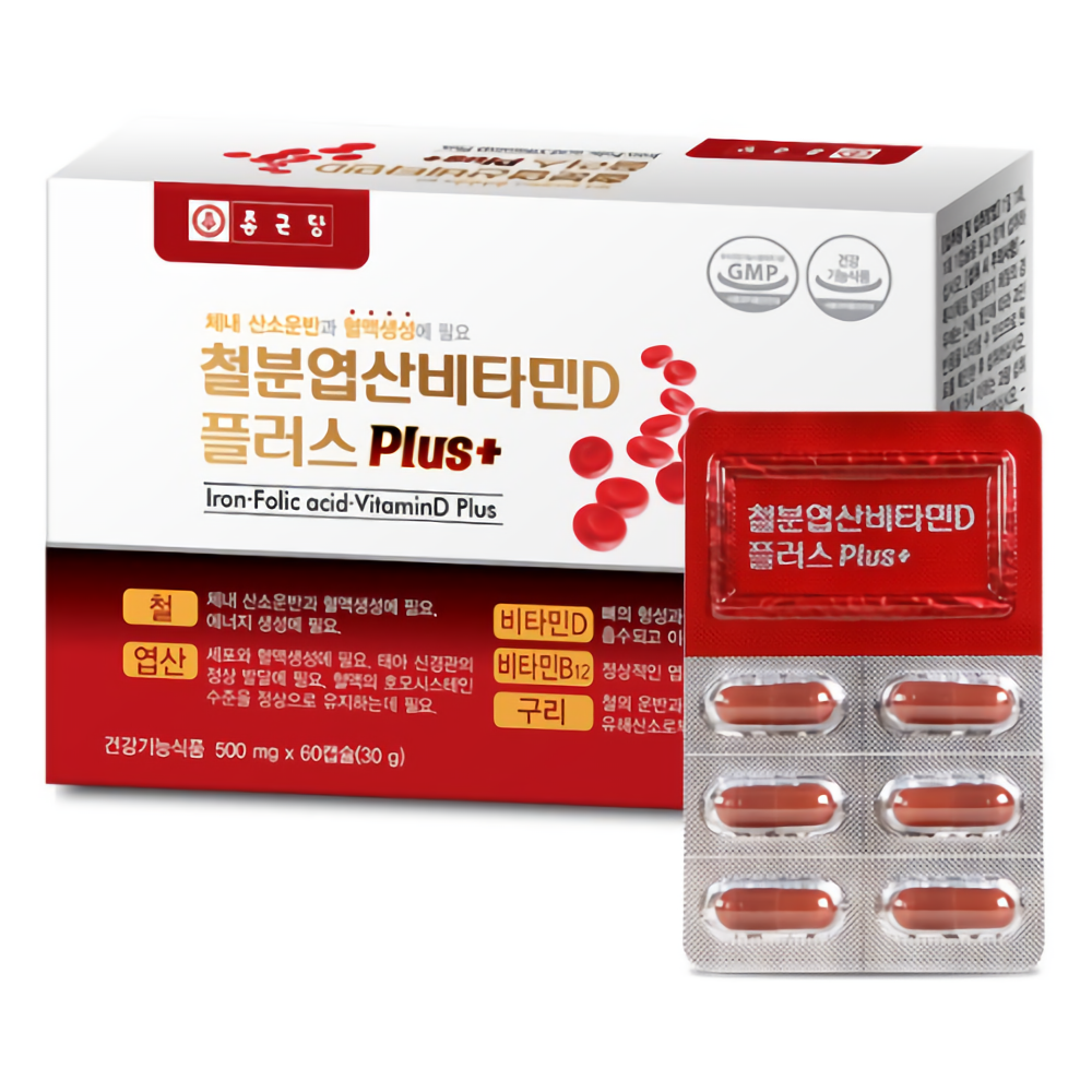 종근당 철분 엽산 비타민D 플러스 (비타민B 구리 함유 철분제) 60캡슐, 1개