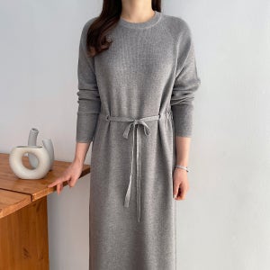 가을 원피스 스트링 벨트 니트 롱 원피스 하객
