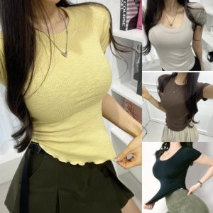 모찌 반팔티 슬림핏 머뷰찰랑이 허리쏙 티셔츠 몸매보정 스판 쫄티 크롭 C1