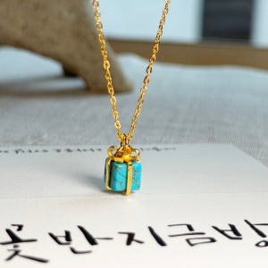24K 천연 말라가이트, 자만옥, 라피스라줄리, 자수정,터키석 목걸이 순금 3.75g
