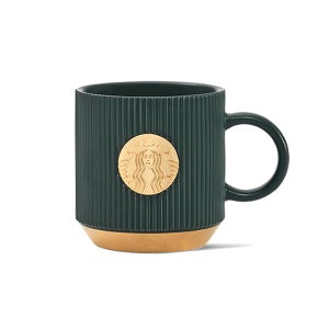 스타벅스 그린 골드 머그잔 스트라이프 세라믹 컵