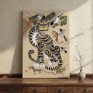 호작도 심연 작가 작품 액자 캔버스 A3 민화 호랑이 그림