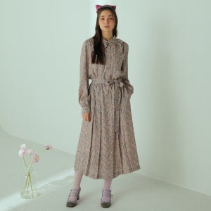 [카티아조] 블랙 레이블 플리츠 드레스 핑크 플라워 katiacho Black Label Pleats Dress Pink Flower