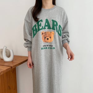 가을 원피스 맨투맨 곰돌이 프린팅 홈웨어 원피스 빅사이즈