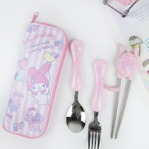 마이멜로디 교정용젓가락 스푼 포크 케이스 세트 (2단계) 여아 유아 아동 공주 수저