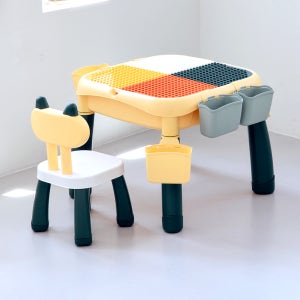 뮤고랑 듀플로 호환 블록놀이 높낮이 조절이 되는 레고책상 블럭테이블 의자 세트