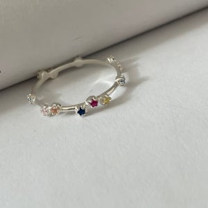 [무배] 실버 925 레인보우 스톤 엄지 검지 애끼 반지 가드링